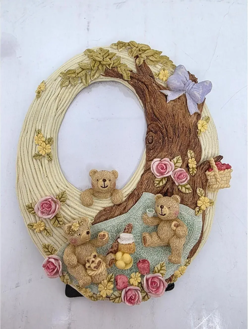 Vintage Albert Price Teddy Bear Picture Frame (A Sculpted Picnic Scene)